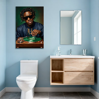 Fashion Dj With Green Vinyl Record Player
