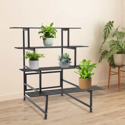 4 Tier Black Iron Ladder Garden Plant Display Stand by Arlmont & Co.