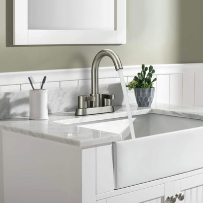 Robinet de meuble-lavabo à 2 poignées en nickel brossé - bec à grand arc, rehausse les poignées esthétiques