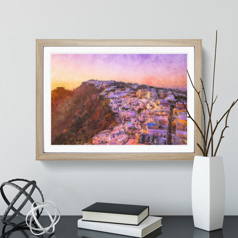View of Santorini in Greece - Picture Frame Painting Print, Oak Framed, 24cm H x 33cm W x 2cm D