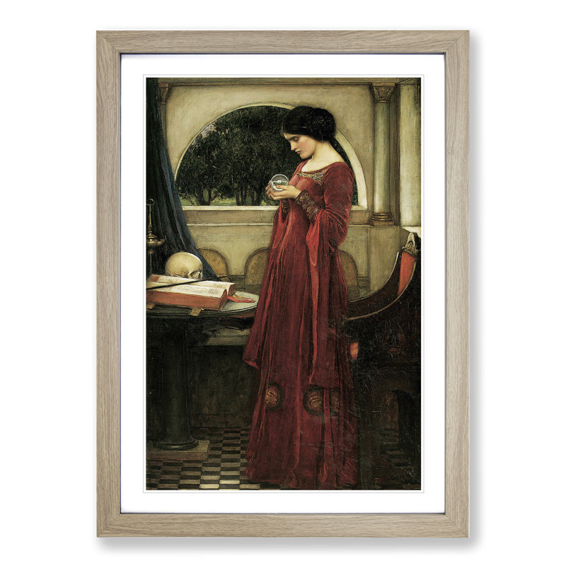 The Crystal Ball by John William Waterhouse - Picture Frame Painting on MDF, 36cm H x 27cm W x 2cm D, Oak Framed