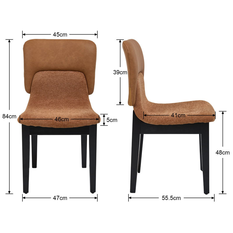 Modern Patchwork Upholstered Armless Dining Side Chairs, Contemporary PU Leather & Chenille Accent Chairs with Solid Wood Legs, Ergonomic Dining Chair for Kitchen Living Room