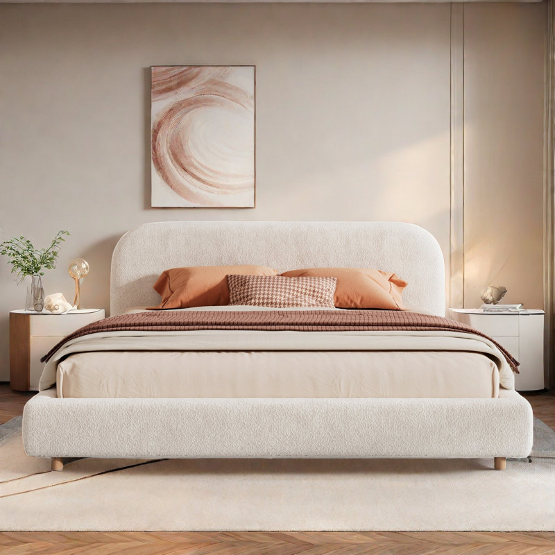 Karsten  Bed With Curve-shaped Headboard And Boucle Fabric, King