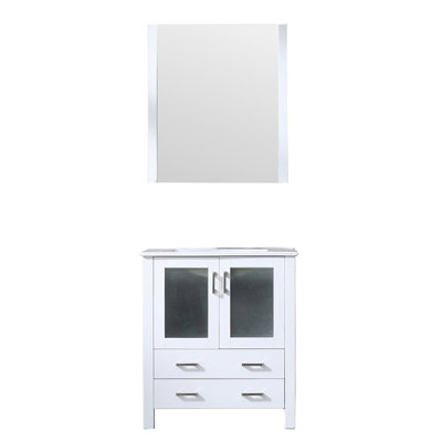 White 30 In. Wide Vanity For Bath, 18.25 Deep, Ceramic Top, 28 Mirror, Soft - Close Function, Storage Cabinet, Long Lasting And Stain Surface Bath Vanity, Drawers, Storage, Countertop