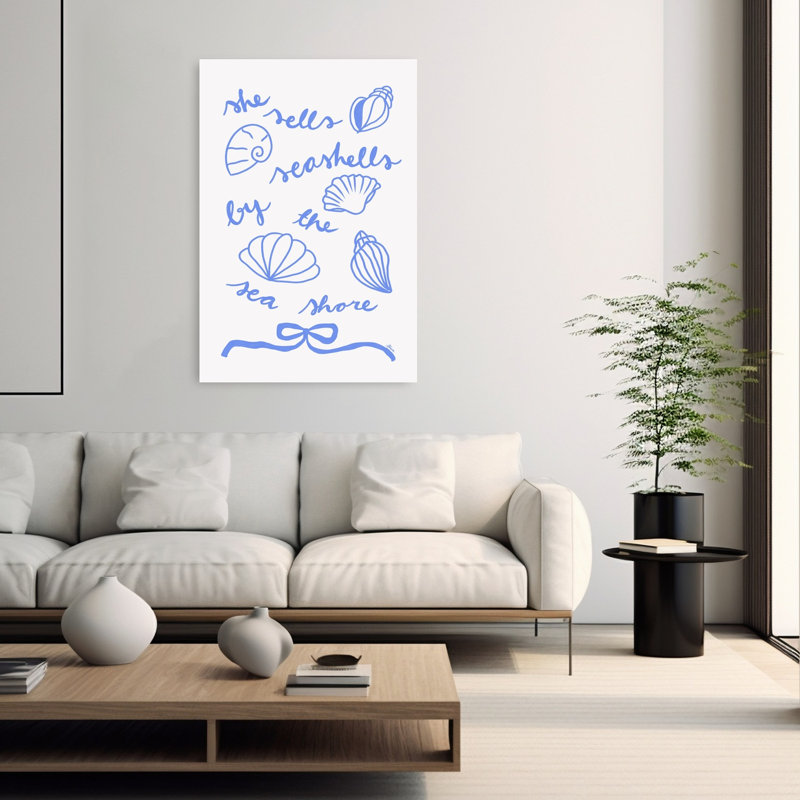 She Sells Seashells Whimsical Abstract Coastal Wall Art Print 1 Piece Wrapped Canvas Wall Art, 152.4cm H x 101.6cm W