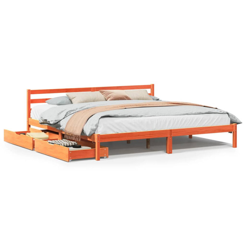 Solid Wood Storage Bed, Super King (6'), Wax Brown