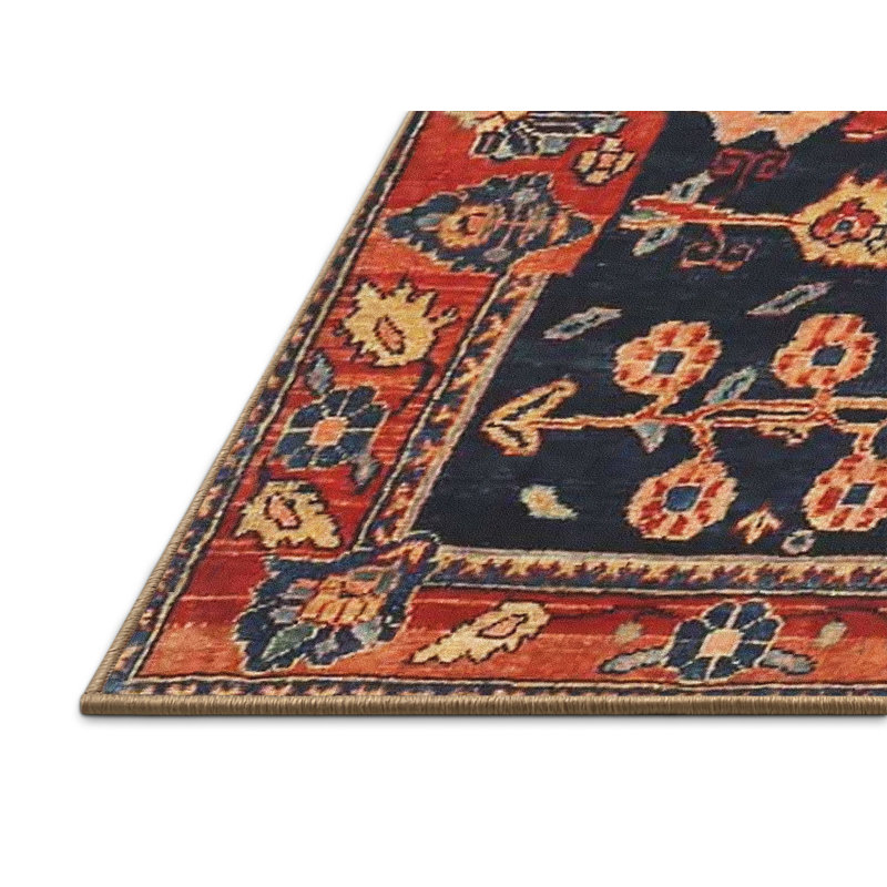 Tapis traditionnel rouge / noir, Rectangle 7 pi x 9 pi