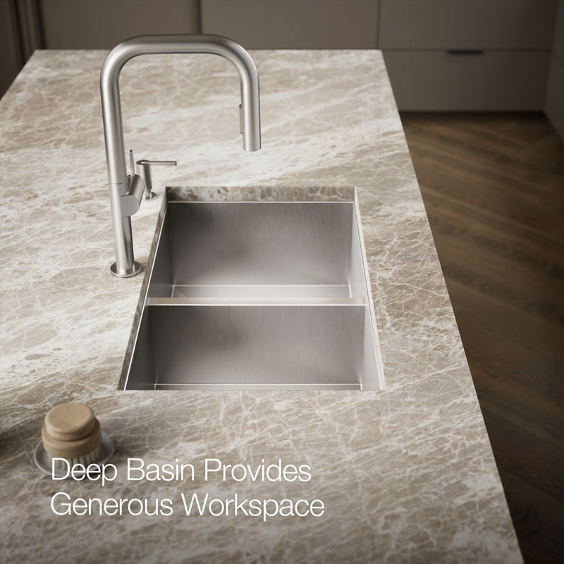 Vault™ Double Bowl Kitchen Sink with Single Faucet Hole, 4 Holes