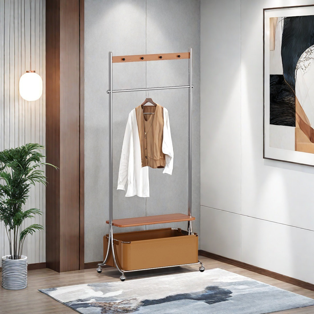 Hokku Designs Movable Coat Rack with Open Shelf - Wayfair Canada