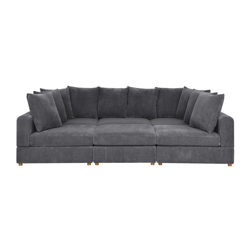 Canapé modulaire en velours côtelé 6 pièces Asher, Velours côtelé gris
