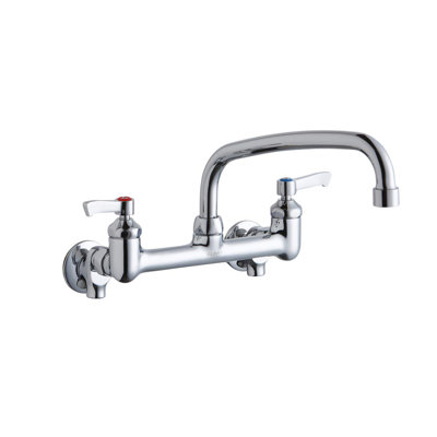 Foodservice 8" Centerset Wall Mount Faucet with 10" Arc Tube Spout 2" Lever Handles 1/2" Offset Inlets+Stop