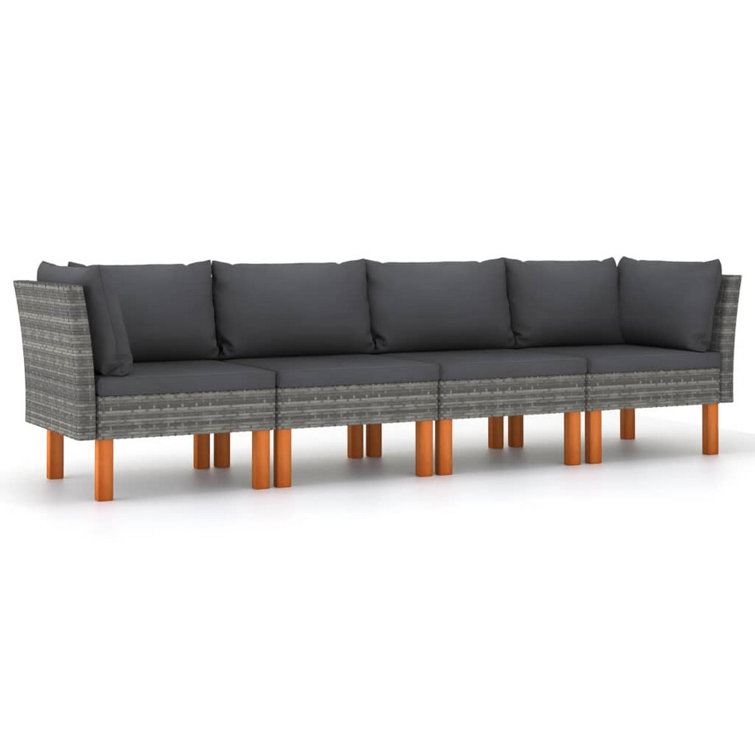 Reem 4Pc Modular Sofa Set, Dark Gray Woven Poly Rattan And Cushions