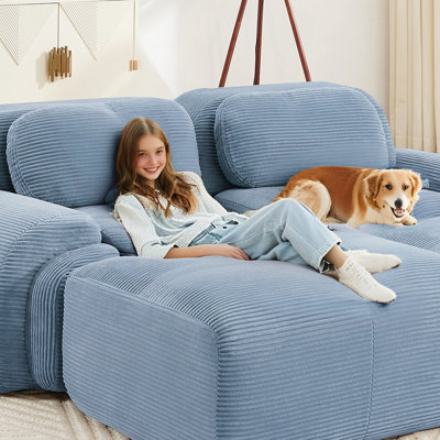 Canapé de 82 po de luxe en tissu Corduroy modulaire pour une séparation gratuite des accoudoirs incurvés, une conception antidérapante et une éponge à haute résilience pour le salon, la chambre à coucher et la salle audiovisuelle