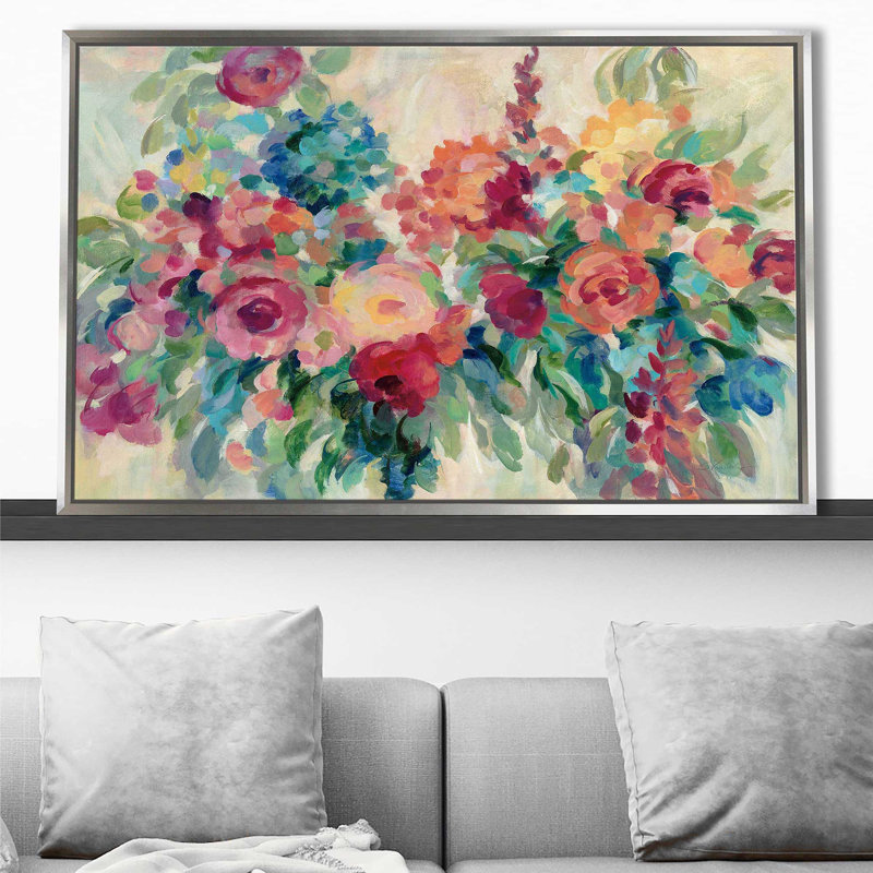 Marché aux fleurs - Peinture, Cadre flottant argent, H 21,5 po x l 33,5 po x P 2 po