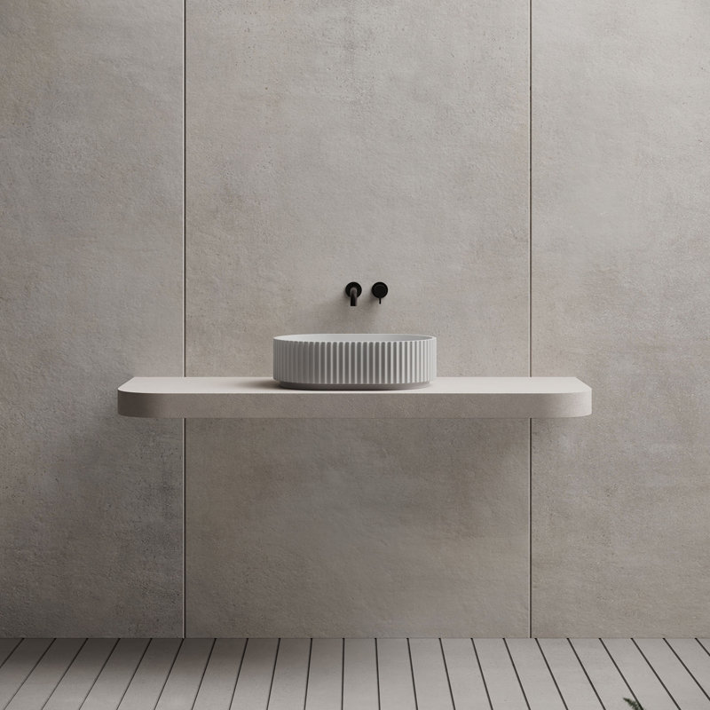 MonBlari 19" X 13.5" Oval Solid Surface Fluted Matte White Vessel Sink, Matte White