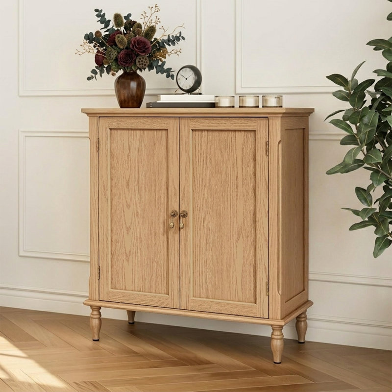 Buffet vintage en placage de bois rétro avec 2 portes, armoire de rangement haute avec tablette réglable pour le hall d'entrée et le salon