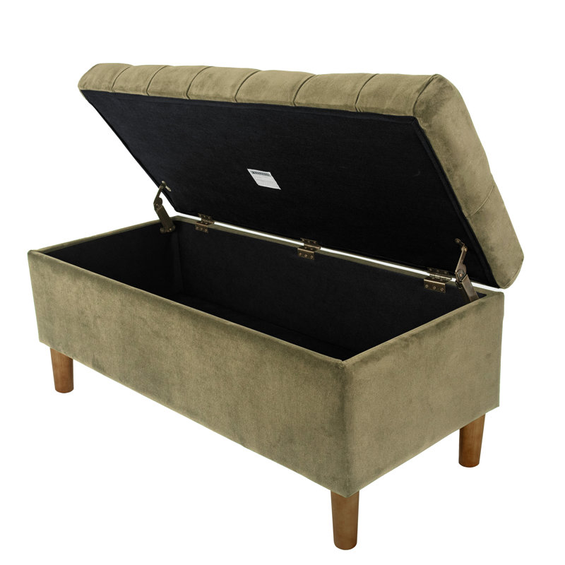 Velvet Upholstered Storage Bench, Light Sage