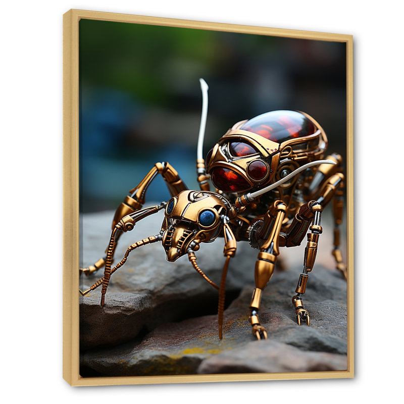 Travailleur métallique, fourmi bronze sur toile, H 44 po x l 34 po x P 1,5 po, Cadre naturel flottant