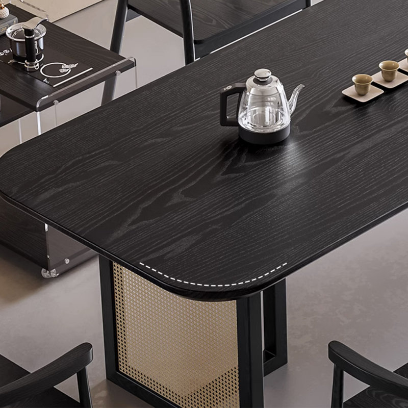 Table de salle à manger rectangulaire noire en bois massif, H 29,53 po x L 94,49 po x l 35,43 po