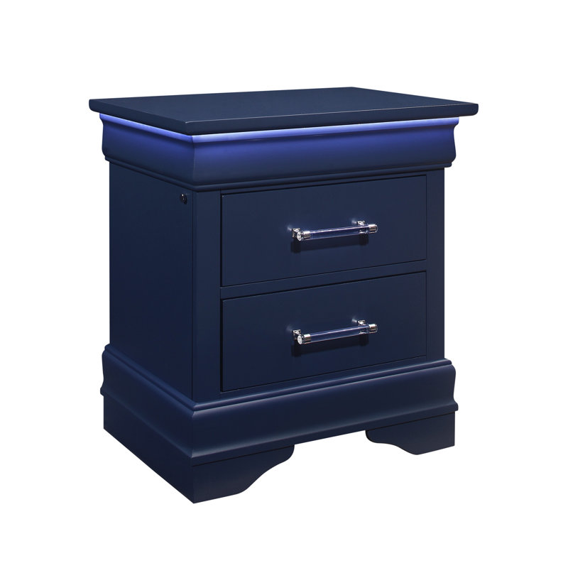 Table de chevet bleue avec éclairage DEL et tiroirs | Idée de cadeau