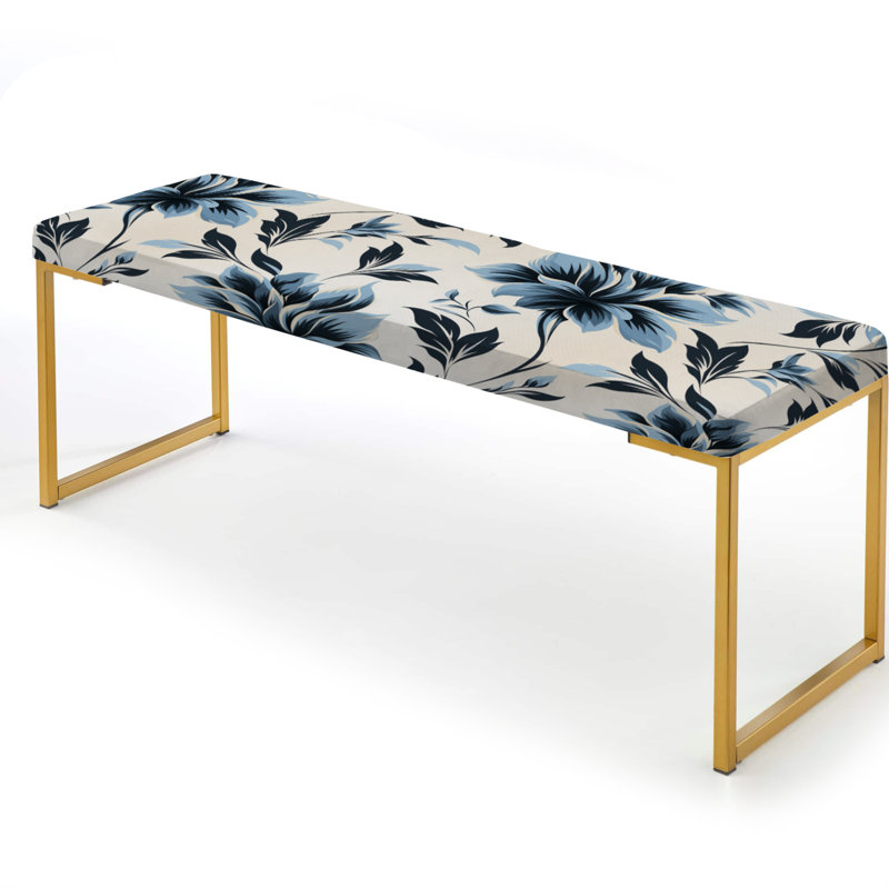 Ferns Monochrome Damask Harmony - Floral Upholstered Gold Bench