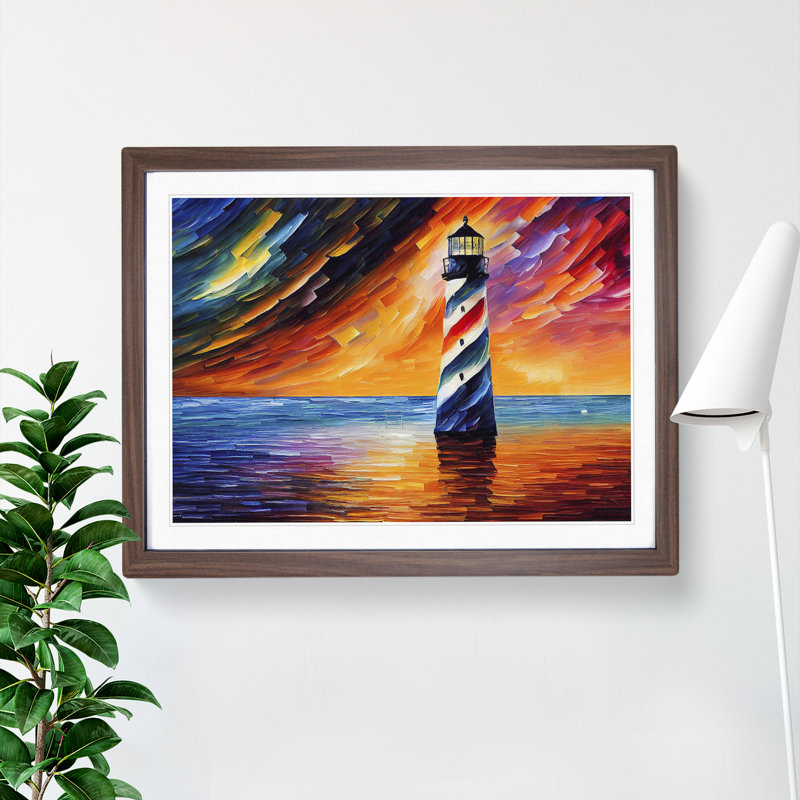 Colourful Lighthouse Vol.1 1 Piece Single Picture Frame Painting, 25cm H x 34cm W x 2cm D, Walnut Framed
