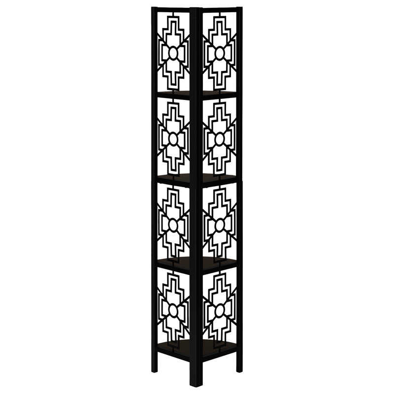 Bibliothèque à 4 niveaux avec structure en métal noir et tablette brune H 61,5 "stratifié foncé