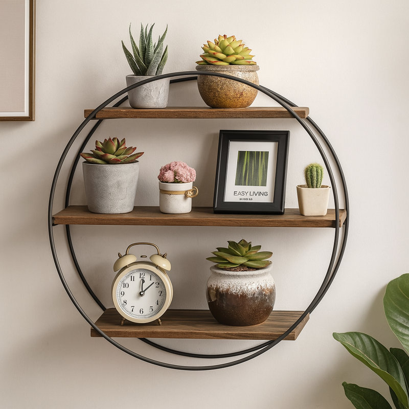 Buecker Wooden Round 2 Tier Floating Shelf Wall Mounted Display Rack