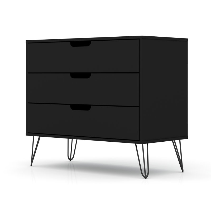 Commode anglaise à 3 tiroirs Mid-Century Rockefeller, Noir