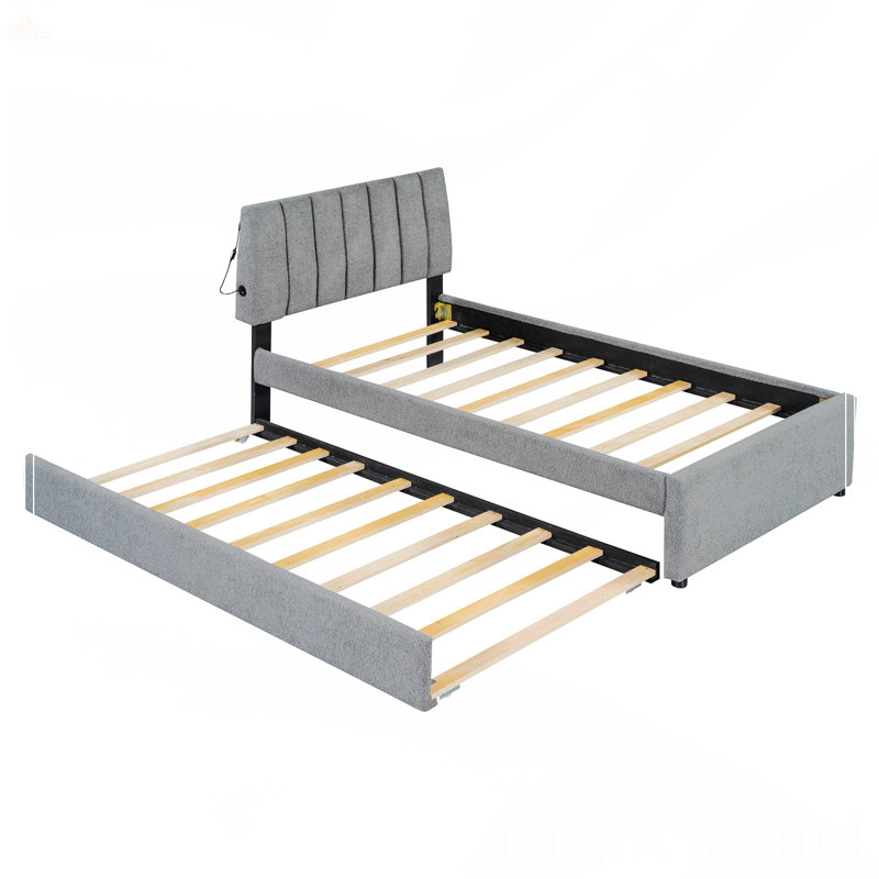 Teddy Fleece Twin Size Upholstered Platform Bed With Trundle