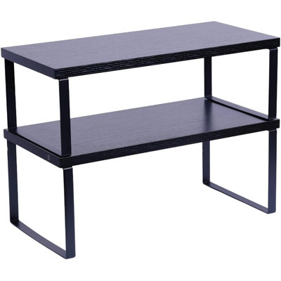 Ensemble de 2 tablettes de comptoir de cuisine, étagère à épices, empilable, extensible, métal et bois d'ingénierie, noir encre et noir anthracite Sben