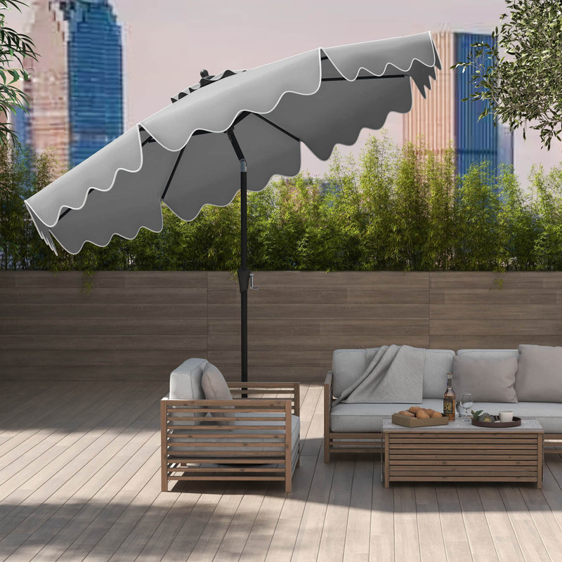 Parasol de patio à 9 niveaux avec abri de protection de 9 pieds, Gris