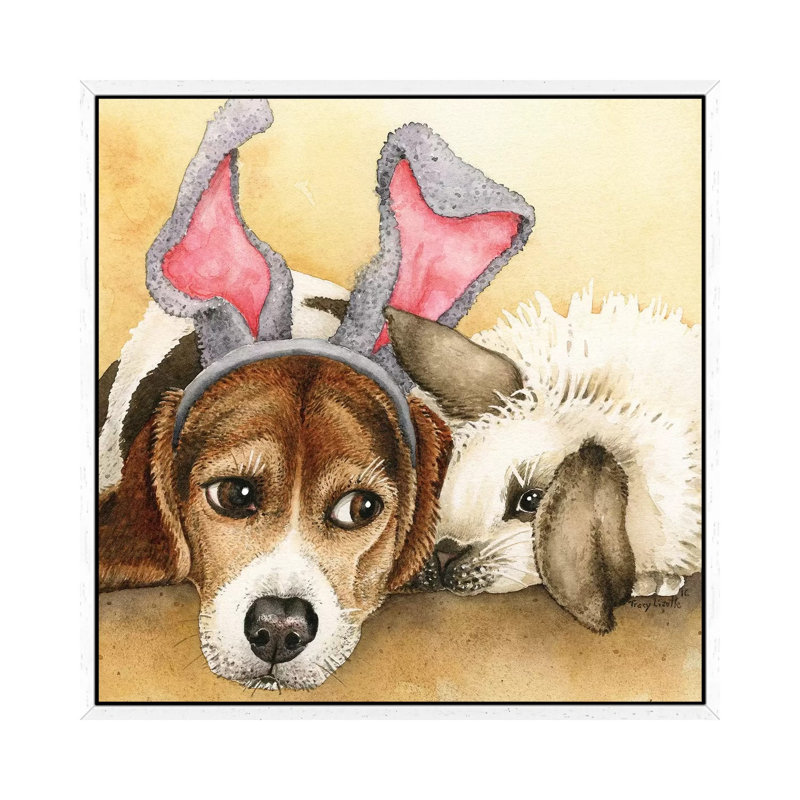 Bunny Friends by Tracy Lizotte - Painting on Canvas, 93.98cm H x 93.98cm W x 3.81cm D, White Framed