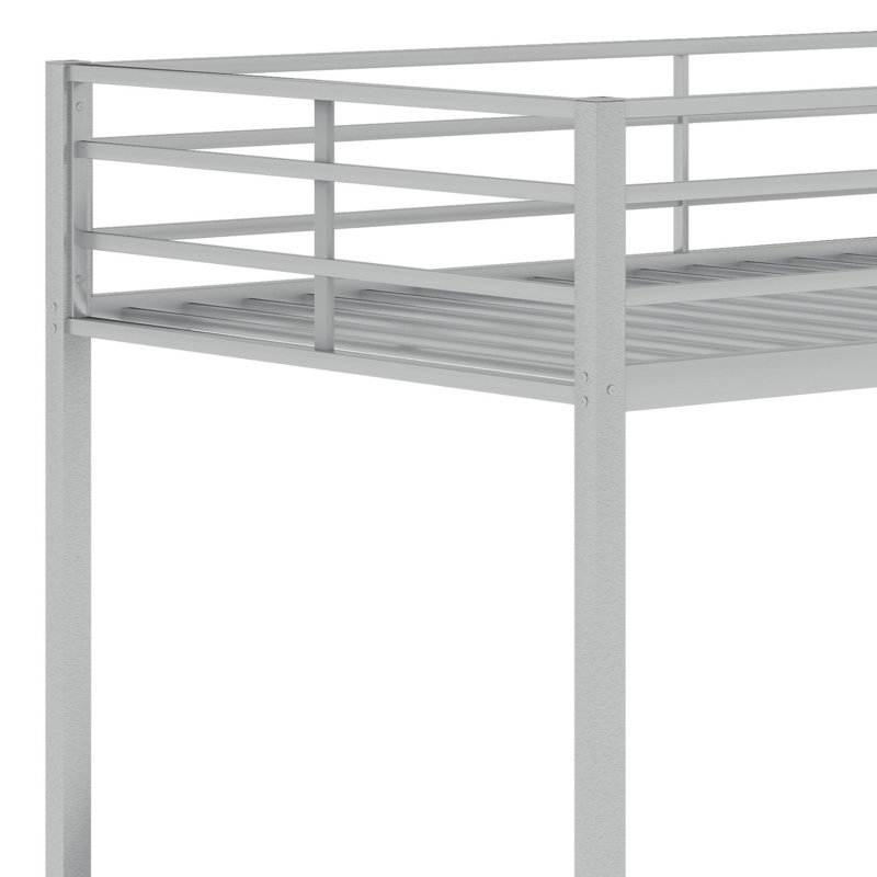 Metal Low Bunk Bed With Ladder, Silver