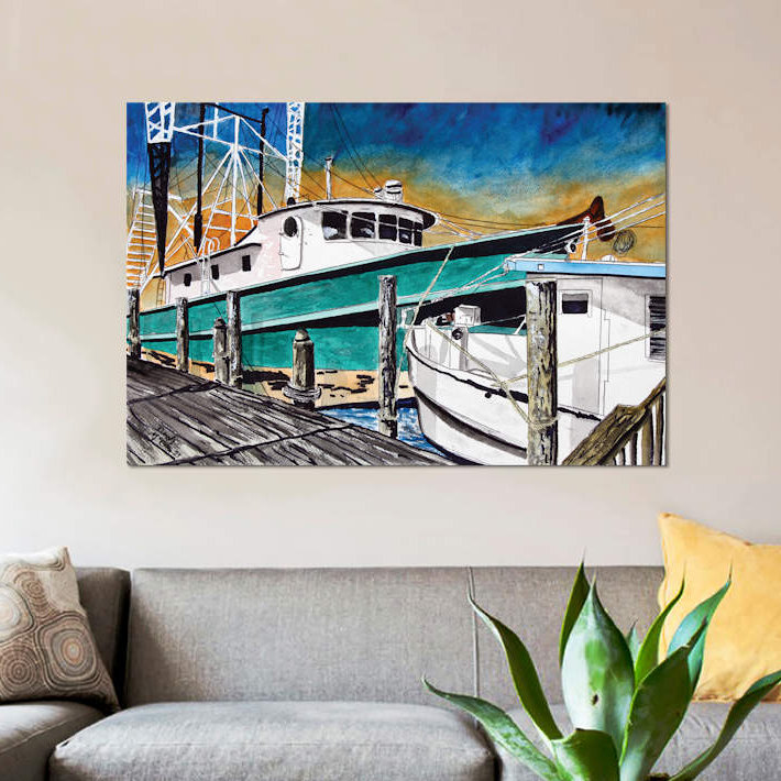 « crevette bateau ii », reproduction d’impression sur toile, H 8 po x l 12 po x P 0,75 po, Toile tendue, Pas de tapis