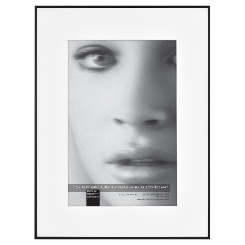Metal Matte Picture Frame with Mat, 12" x 16", 8" x 12", 1, Black