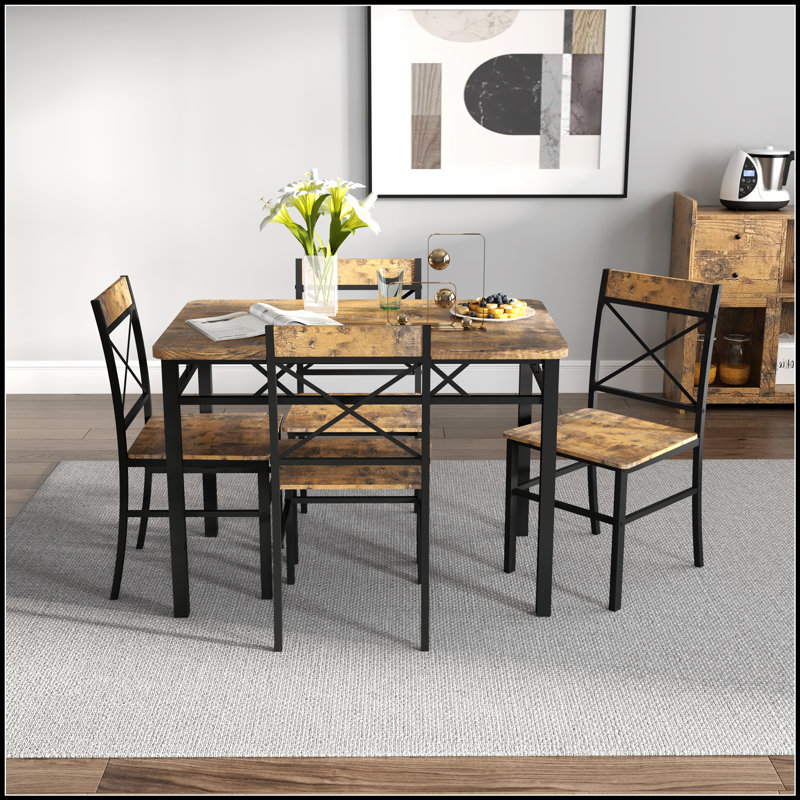 Ensemble de table de salle à manger compacte en bois pour 4 personnes, conception peu encombrante avec chaises pour petites cuisines et salles à manger