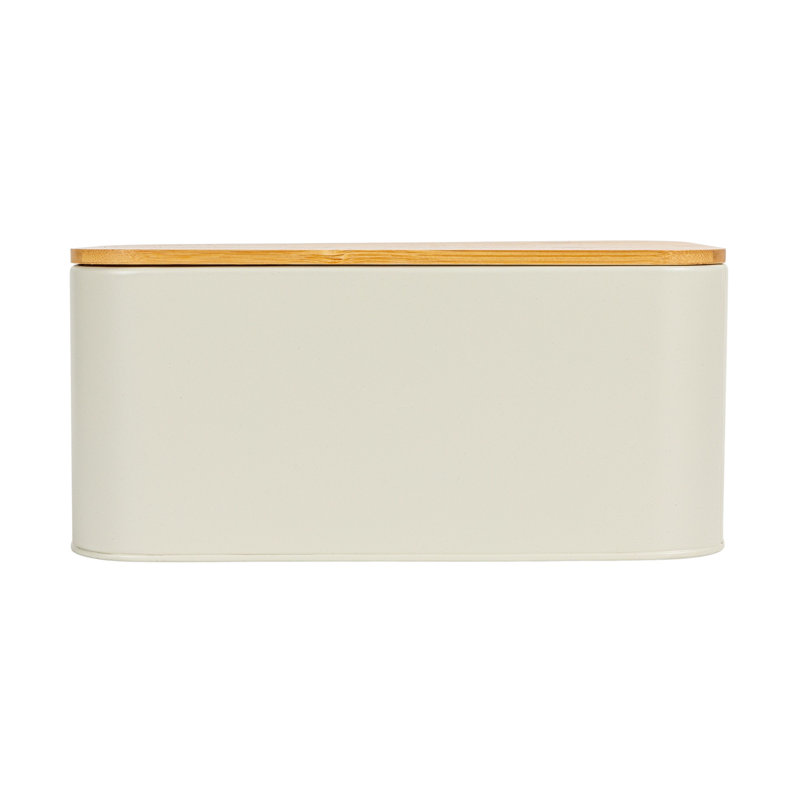 Cream Metal Bread Bin with Bamboo Lid