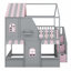 Lit superposé Playhouse avec toit, porte, escalier de rangement et tablettes-129950243