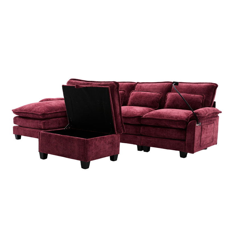 Canapé modulaire en chenille de 106 po en forme de U pour le salon, canapé-lit 4 places avec méridienne et coussins, tissu respirant doux, structure, charge intégrée, sièges de tabouret de rangement amovibles, revêtement,