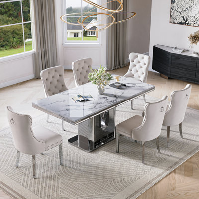Dining Table Set Modern Faux Marble Dining Table 7008 Luxury Dinning Table With With Velvet Chairs Kitchen Dining Room Sets For Dinner Dinette Br Dining Table Set Modern Faux Marble Dining Table 7008 Luxury Dinning Table With With Velvet Chairs Kitchen Dining Room Sets For Dinner Dinette Br