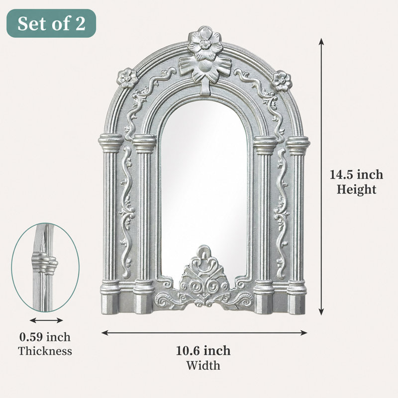 Ensemble de 2 miroirs muraux argentés arqués argentés