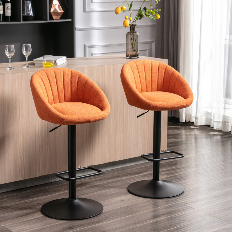 Modern Orange Adjustable Swivel Counter Stool with Metal Frame
