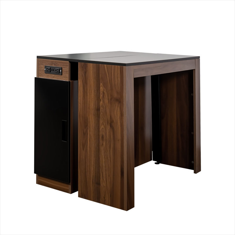 14-Seat Extendable Rectangular Dining Table, Particle Board with Walnut Finish, Black-Toned Legs, Multifunctional Expanding Design
