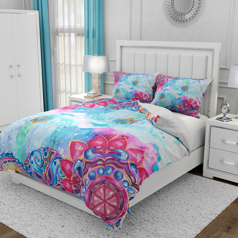 Ensemble de housse de couette et insert 5 pièces en microfibre multicolore, Housse de couette très grand + 2 taies d'oreiller