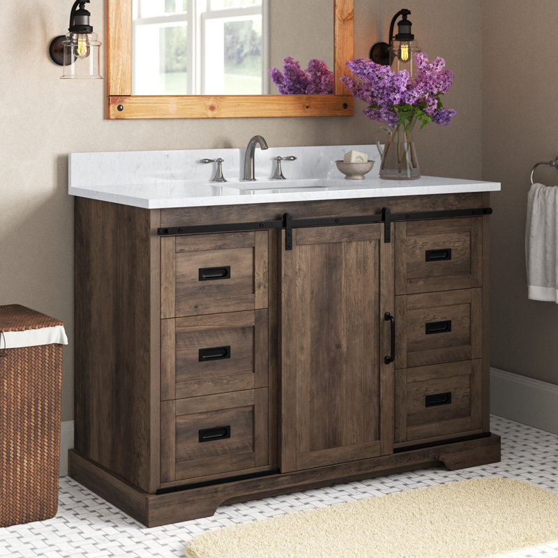 Ensemble de meuble-lavabo simple 48 po Cayden, Blanc de Carrare, Canella brun