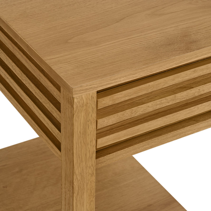 Charnay Rectangular Wood Chairside End Table With Charging Station And Storage, Light Oak