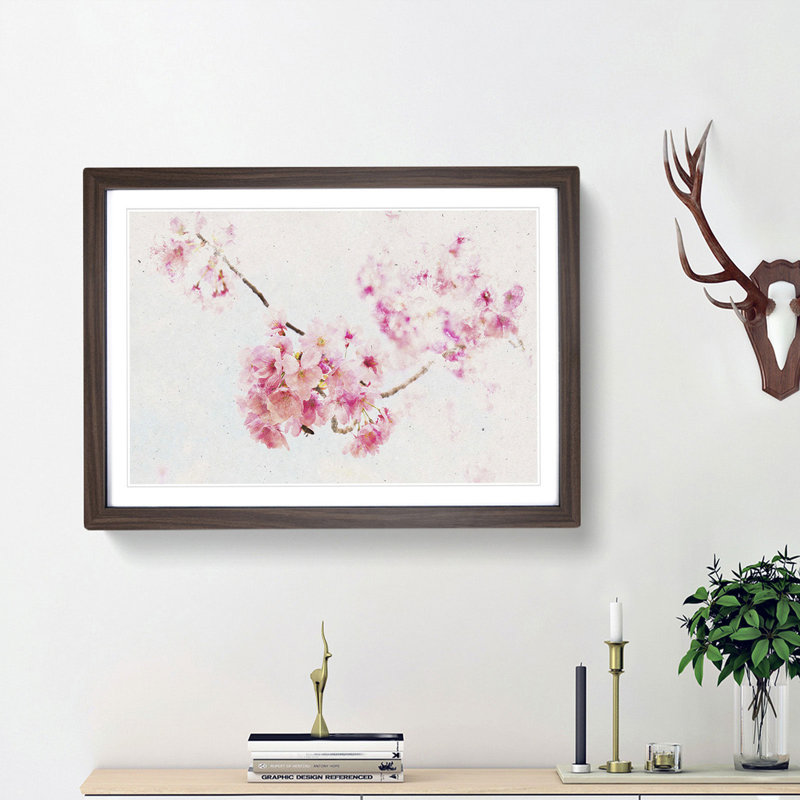 Pink Sakura Blossom Tree in Bloom - Framed Print, 62cm H x 87cm W x 2cm D, Walnut Framed