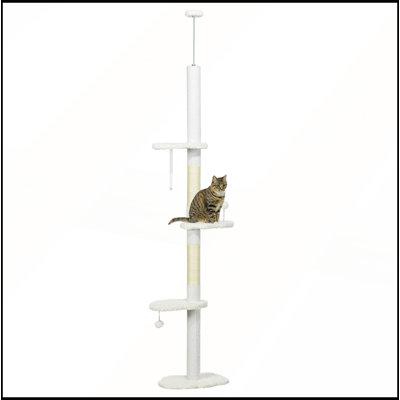 PawHut Floor to Ceiling Cat Tree with Adjustable Height, Cloud Shape Platforms, and Anti-toppling Device for Indoor Cats