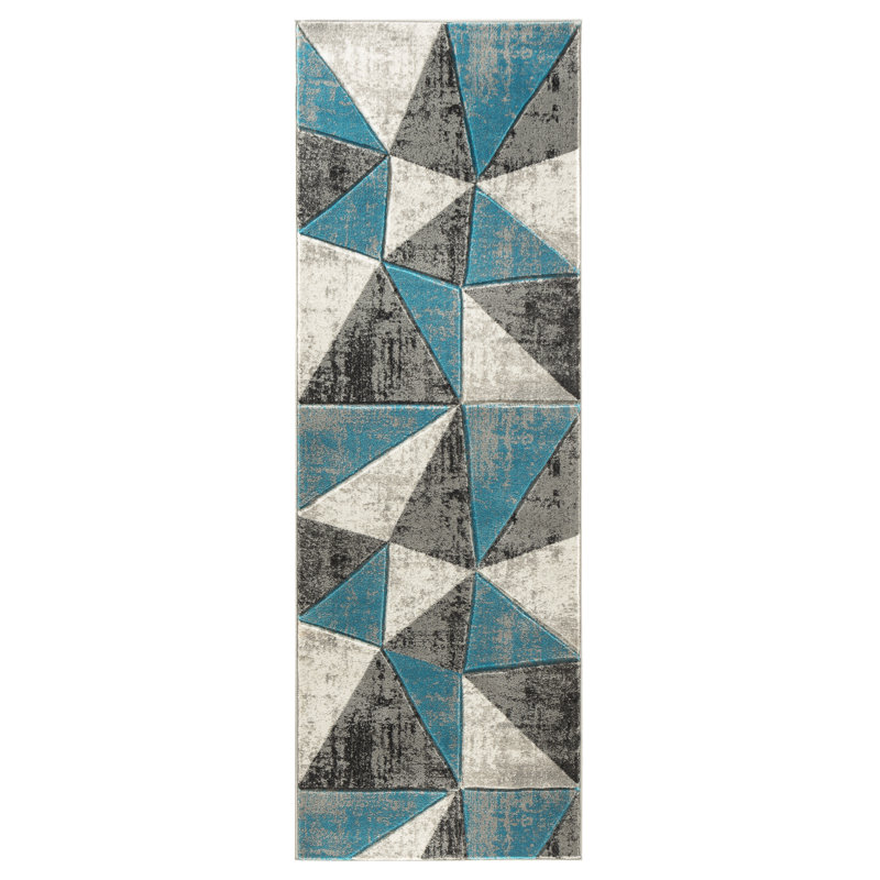 Tapis bleu / noir / gris Gini, Tapis de couloir 2 pi 8 po x 11 pi 10 po
